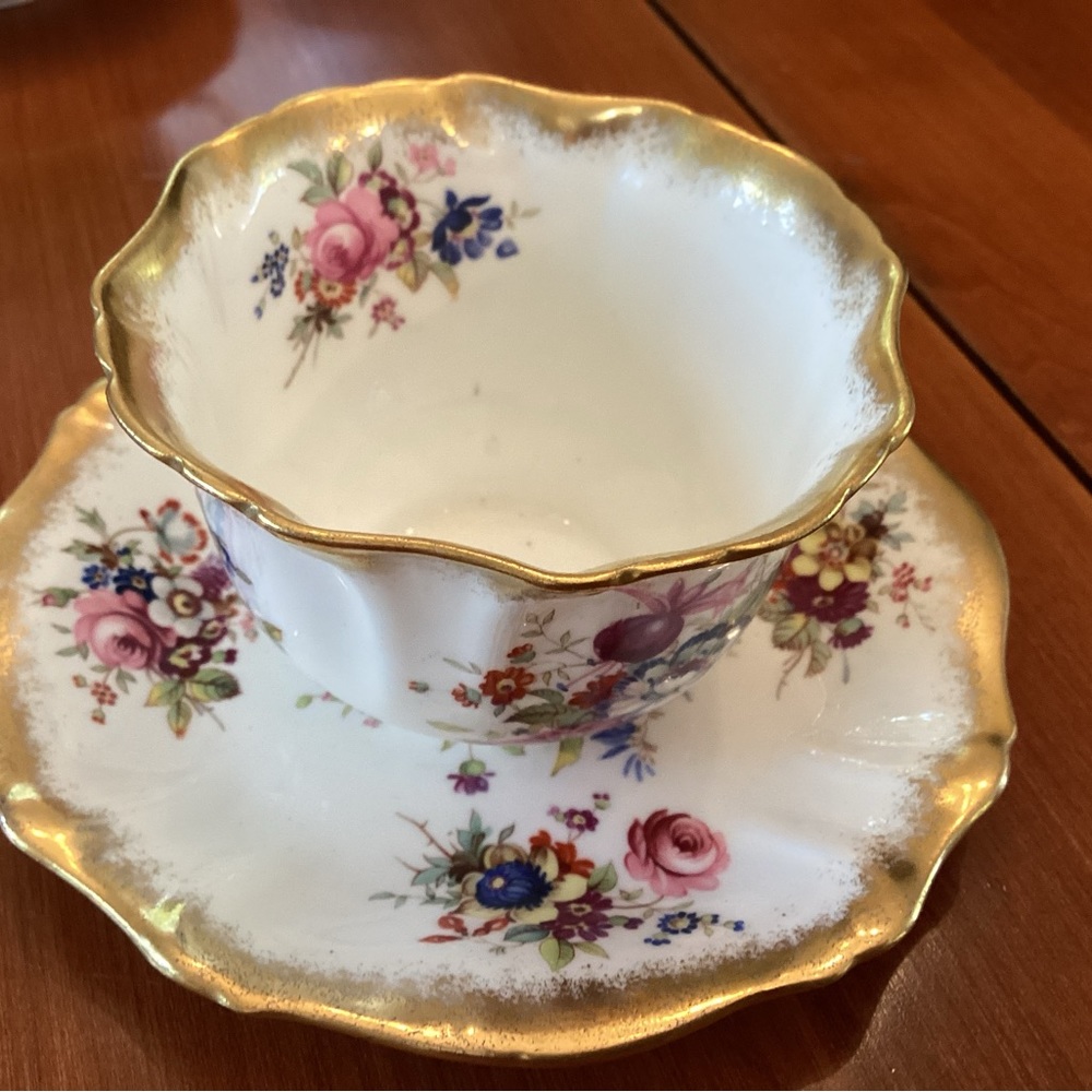 Hammersley. Lady Patricia English bone china teacup saucer.  White pink floral.